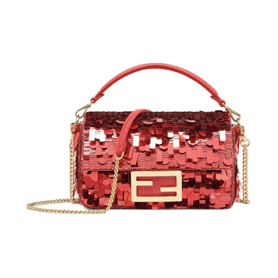 Fendi Sequin and Leather Baguette Mini Red