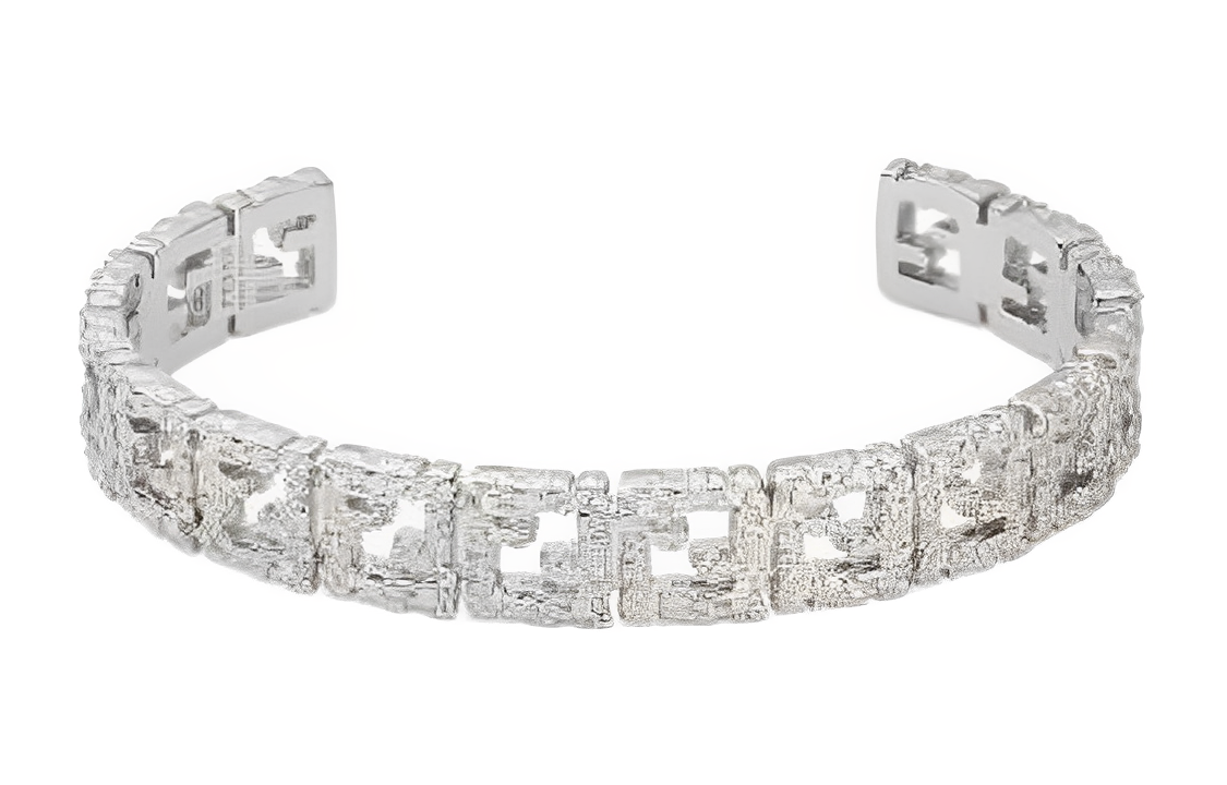 FENDI Silver Brass Open Adjustable Bangle with Hollow Design for Men. 7AJ655B08F0TH0 圖 2