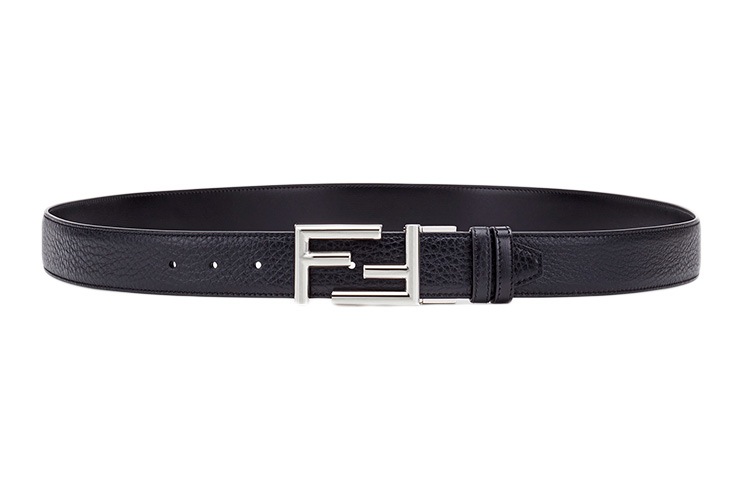 FENDI Silver Logo Leather Belt Black 3.5cm 7C034470JF0GXN