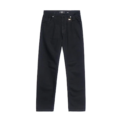 FENDI Slim Fit Black Denim Jeans with Studded Zipper Detailing FLP201AHBYF0QA1