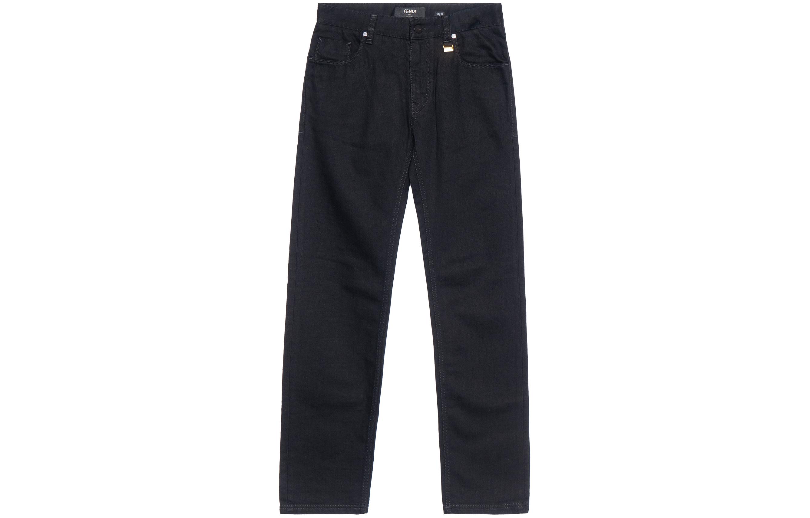 Order FENDI Slim Fit Jeans Hitam dengan Perincian Zip Berstud FLP201AHBYF0QA1