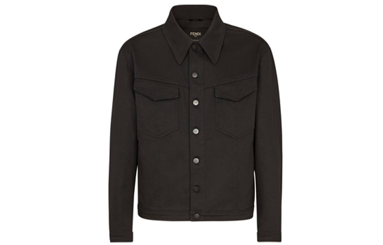 Fendi Solid Black Long-Sleeve Button-Up Jacket FW1048AFETF0QA1