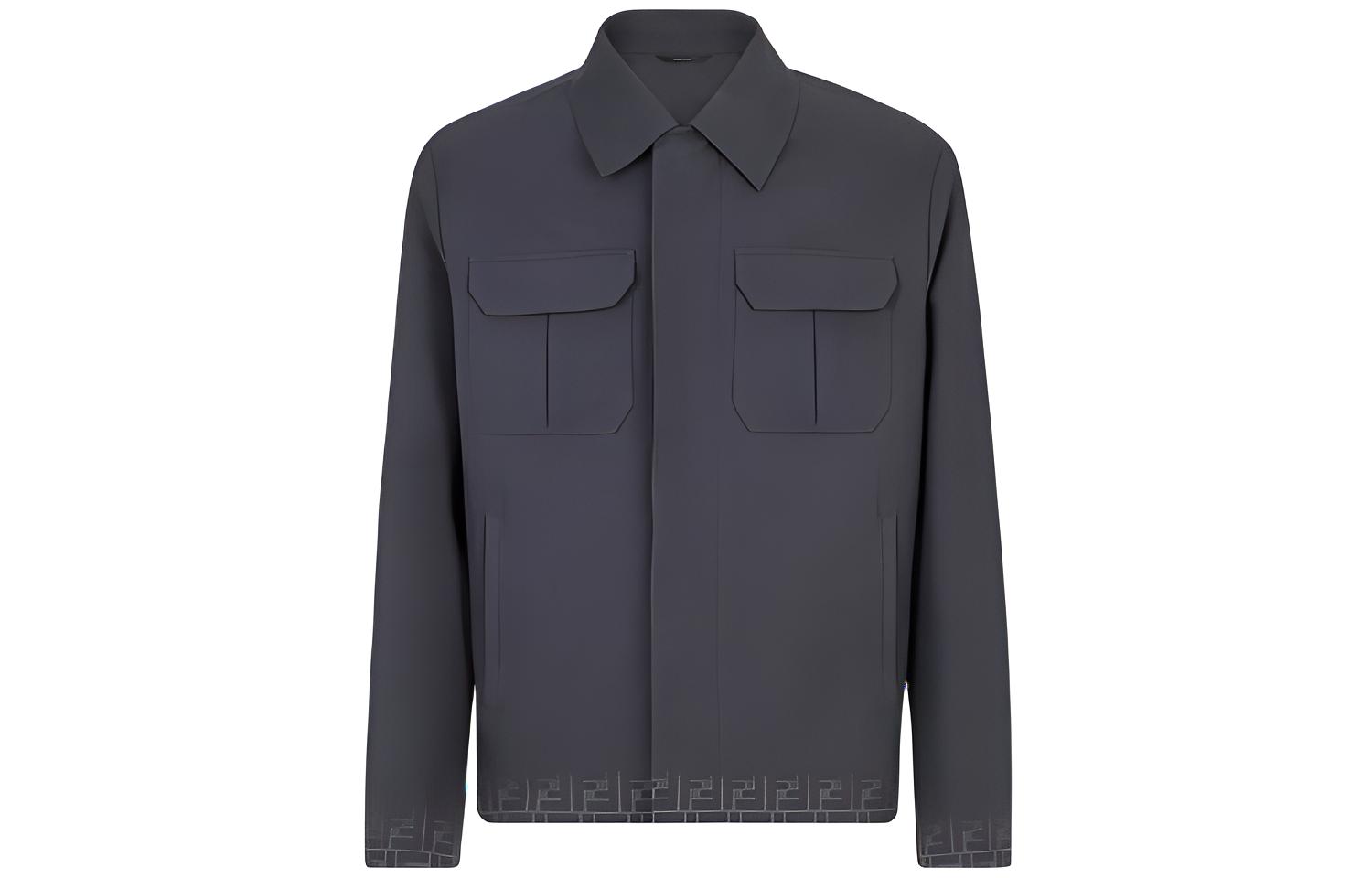 Fendi Solid Black Long-Sleeve Collared Jacket FW0637ACC2F0QA1