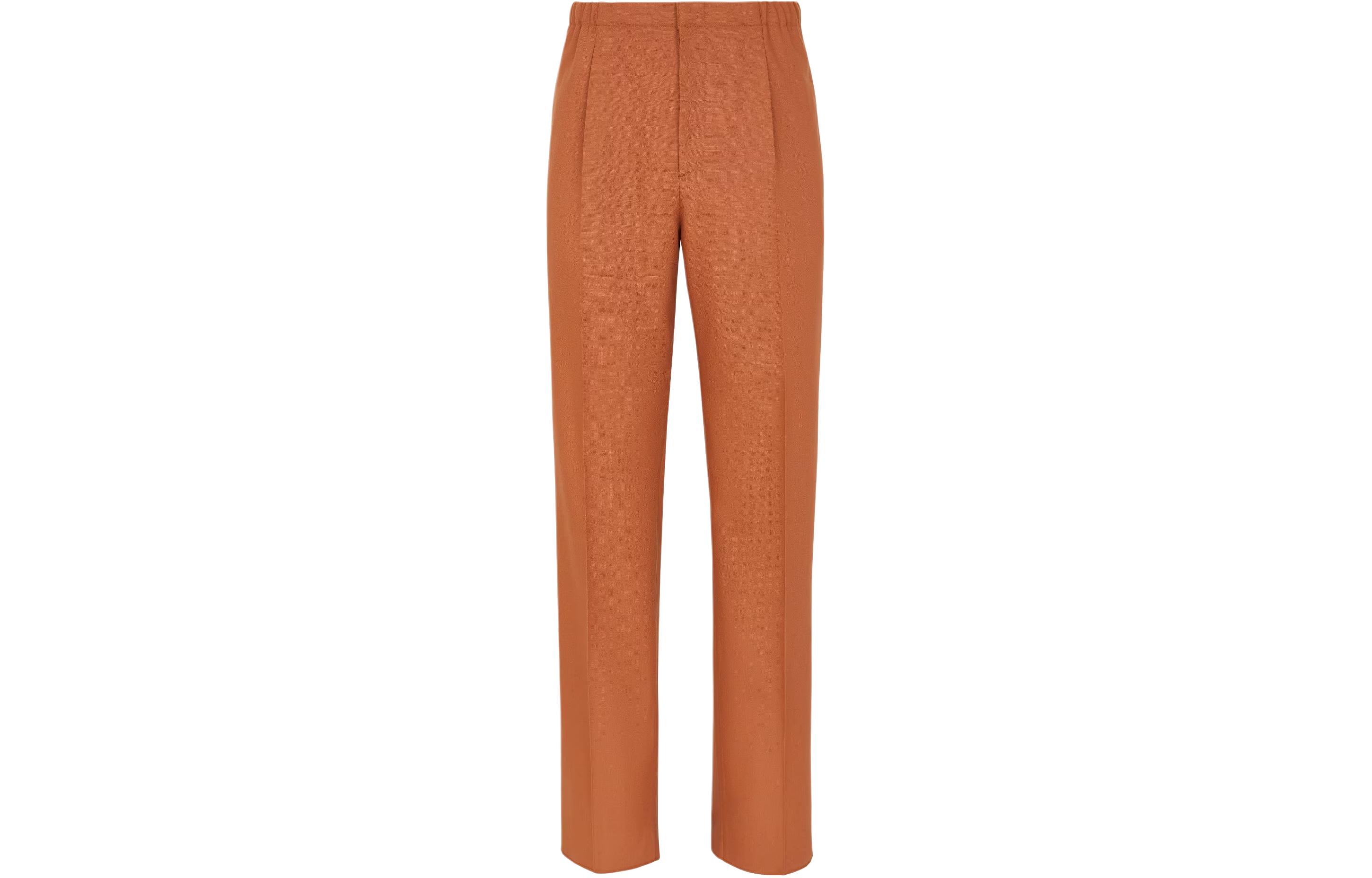 FENDI Solid Brown  Casual Pants with Elastic Waist and Pleated Design. FB0979AR8SF1MTR
