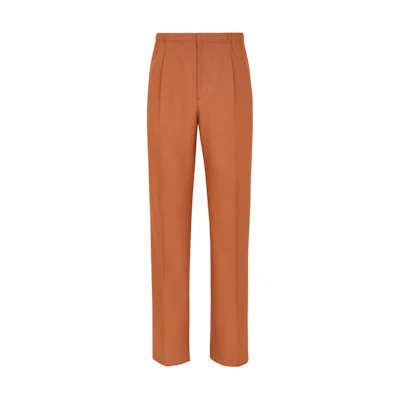 FENDI Solid Brown Casual Pants with Elastic Waist and Pleated Design. FB0979AR8SF1MTR