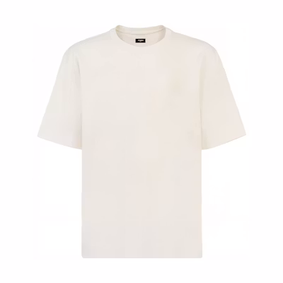 FENDI Solid Color Crew Neck Casual T-Shirt White Tee. FY0936AQJ7F-0RQ0