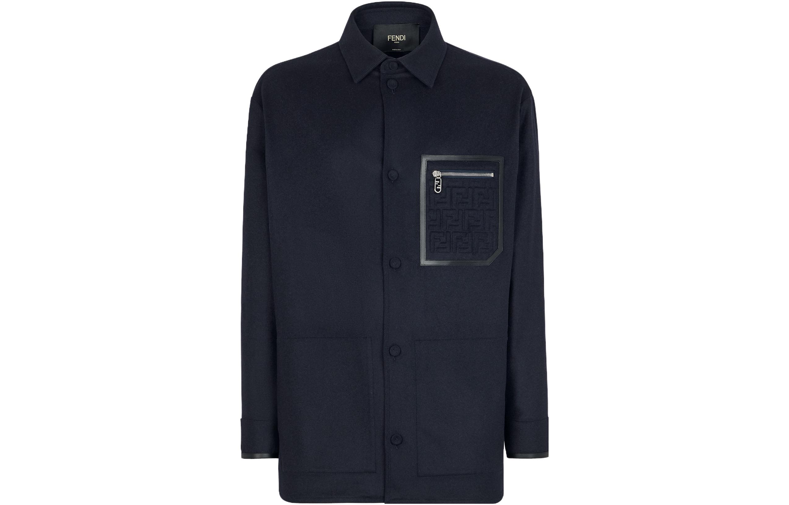 Fendi Solid Color Logo Embossed Single-Breasted Jacket Blue Mens FW1276APOAF1AJR