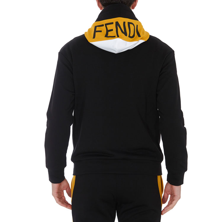 Purchase FENDI 黑色拼接标志连帽外套 SS21 系列 FAF525AE8MF0G8T