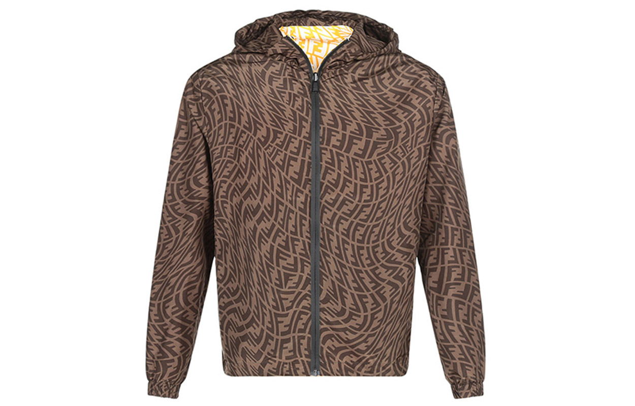 FENDI SS21 Brown Reversible Jacket with All-Over Logo Print. FAA830AGBIF1AKH