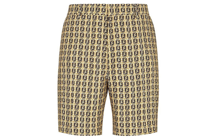 FENDI SS21 Mid-Rise Woven Effect Printed Shorts Beige FB0521AFEIF0UNT