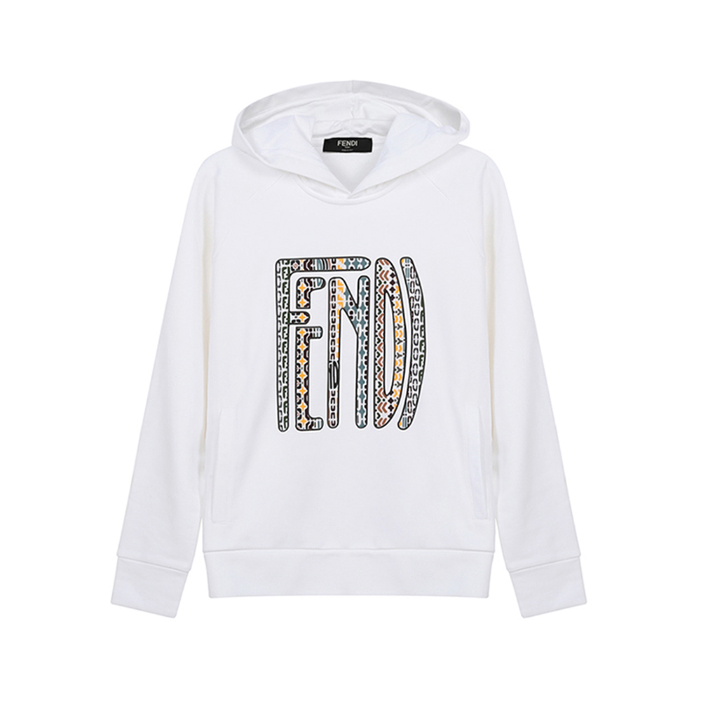 FENDI SS21 White Cotton Hoodie with Letter Pattern. FAF595AE8IF0ZNM