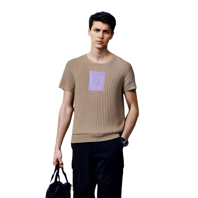 FENDI SS22  Beige Solid Color Printed Crew Neck Short Sleeve T-Shirt FZX016AIB9F1GSI 圖 4