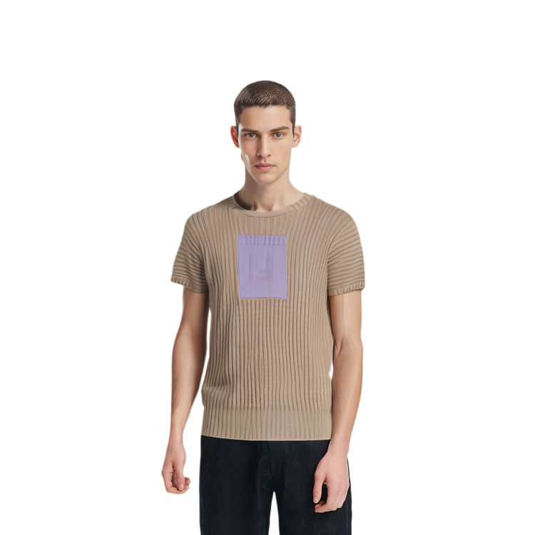 FENDI SS22  Beige Solid Color Printed Crew Neck Short Sleeve T-Shirt FZX016AIB9F1GSI 圖 6