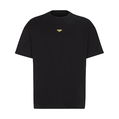 FENDI SS22 Black Logo Embroidered Crewneck T-Shirt. FY3936AILBF0QA1