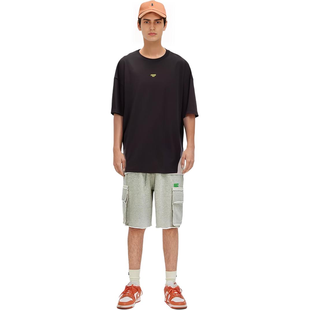 Purchase フェンディ SS22 ブラック ロゴ刺繍 クルーネック Tシャツ. FY3936AILBF0QA1