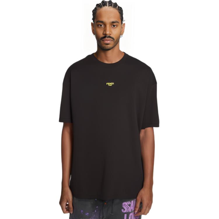 Details for フェンディ SS22 ブラック ロゴ刺繍 クルーネック Tシャツ. FY3936AILBF0QA1