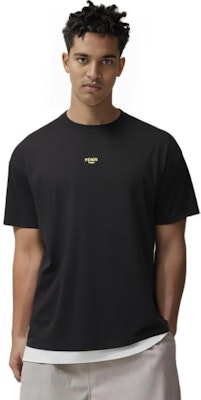 フェンディ SS22 ブラック ロゴ刺繍 クルーネック Tシャツ. FY3936AILBF0QA1 1