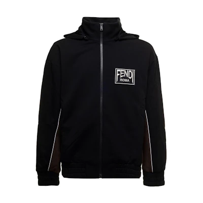 FENDI SS22 Black Logo Embroidered Zip-Up Hoodie Jacket FAF653AKH9F070V