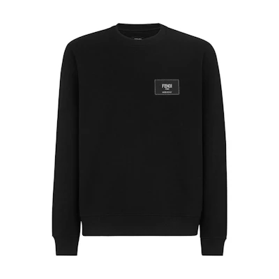 FENDI SS22 Black Logo Print Crewneck Long Sleeve Sweatshirt. FY1132A9ROF0QA1