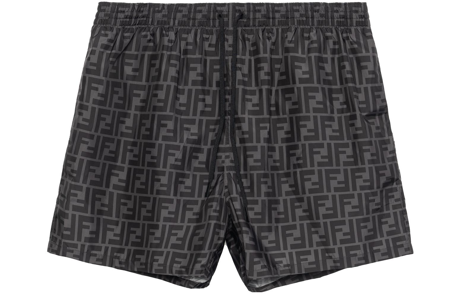 Lookbook FENDI SS22  Black Logo Print Relaxed Fit Drawstring Shorts. FXB077A79FF0P9B