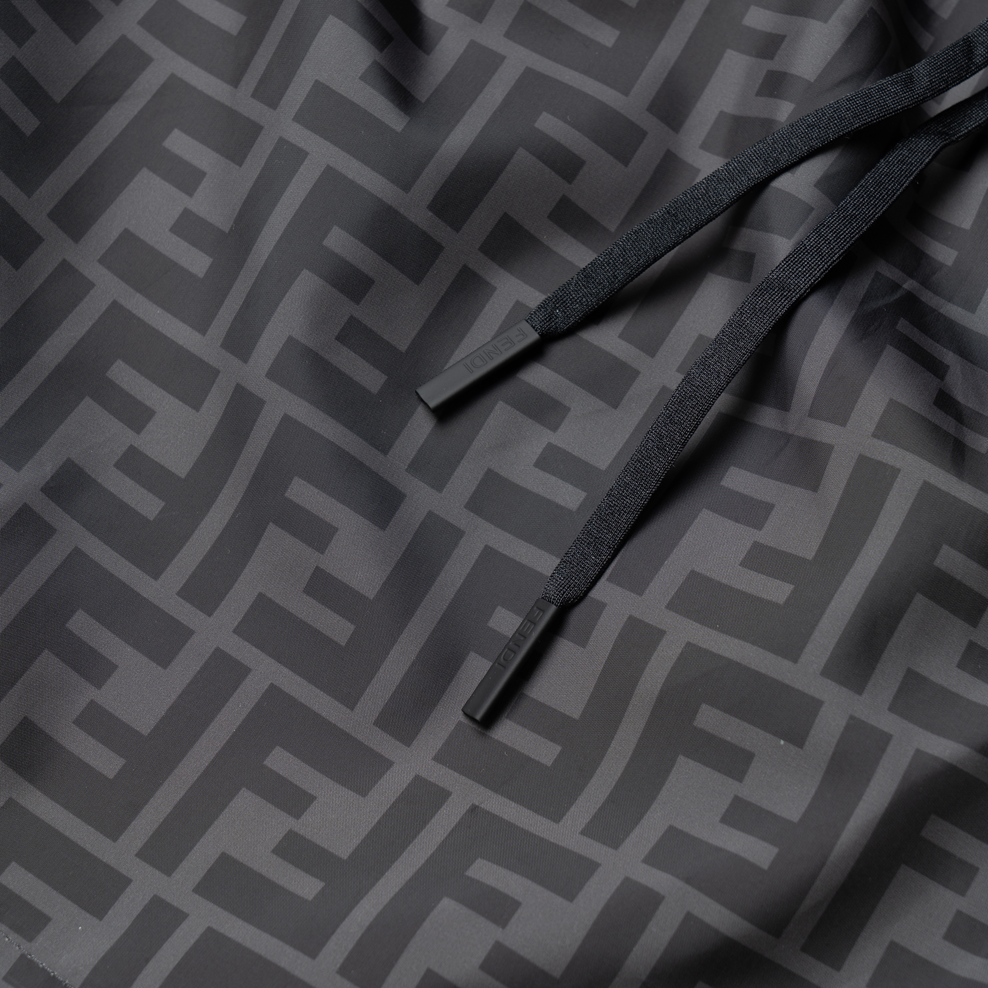 Purchase FENDI SS22  Black Logo Print Relaxed Fit Drawstring Shorts. FXB077A79FF0P9B