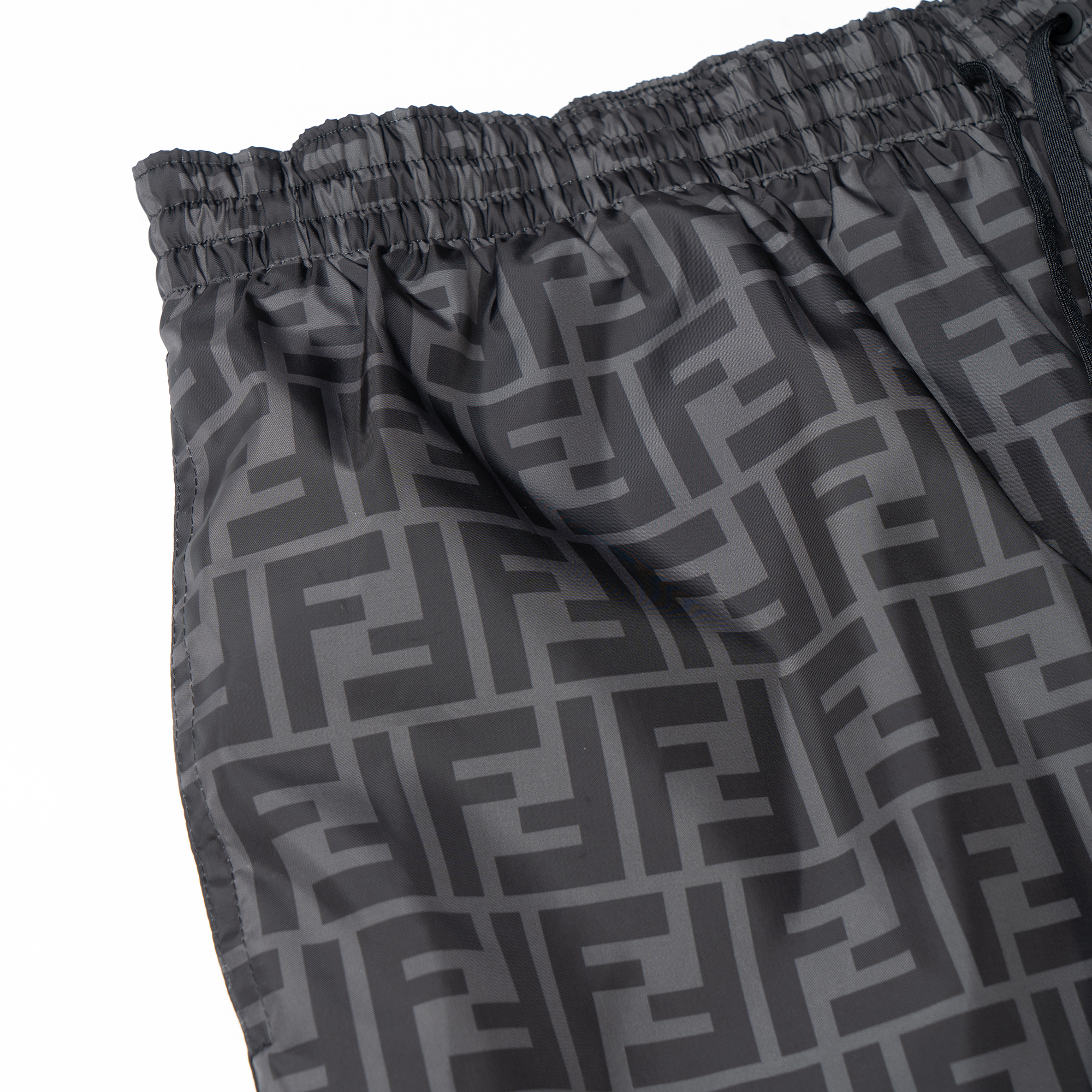 Details for FENDI SS22  Black Logo Print Relaxed Fit Drawstring Shorts. FXB077A79FF0P9B