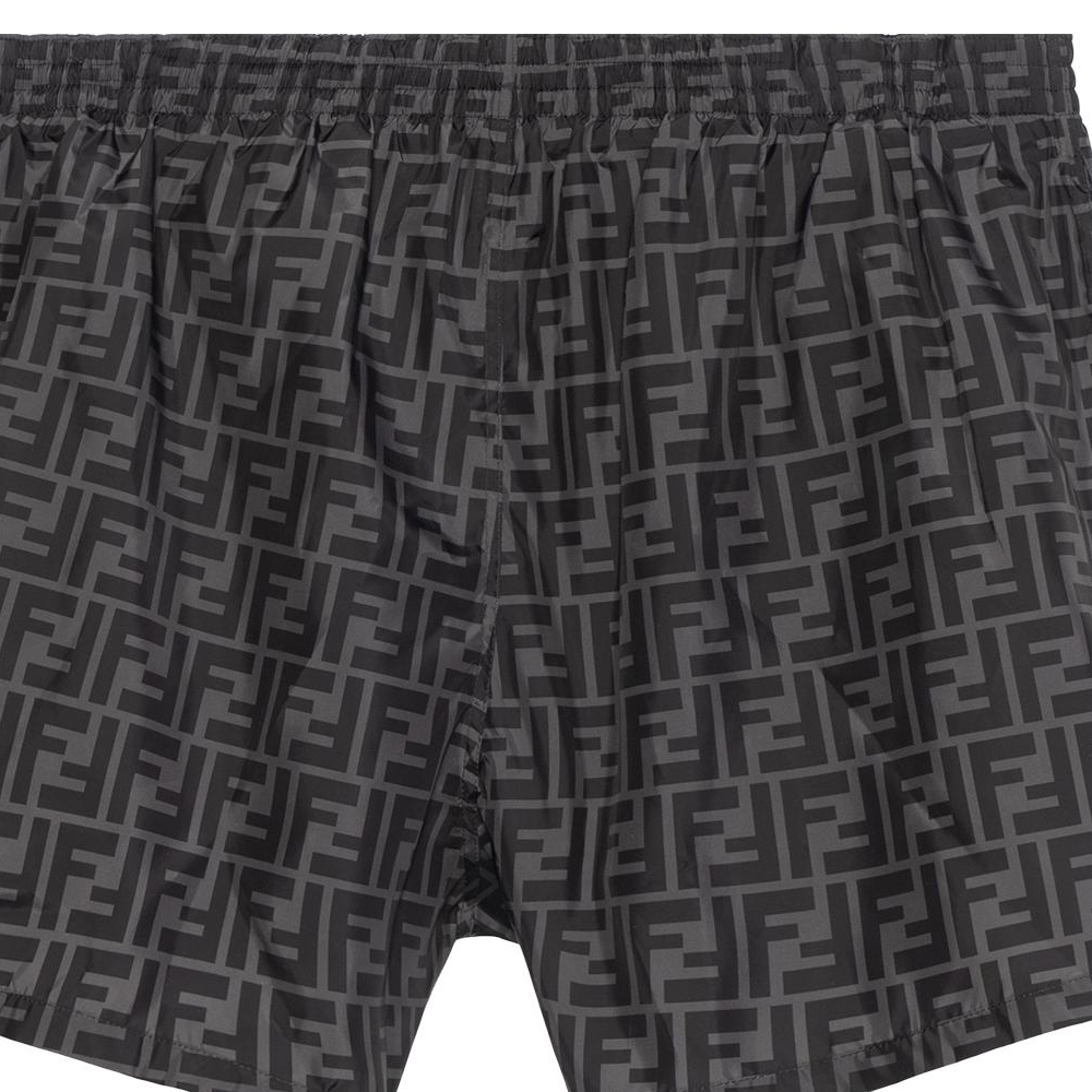 Cheap FENDI SS22  Black Logo Print Relaxed Fit Drawstring Shorts. FXB077A79FF0P9B
