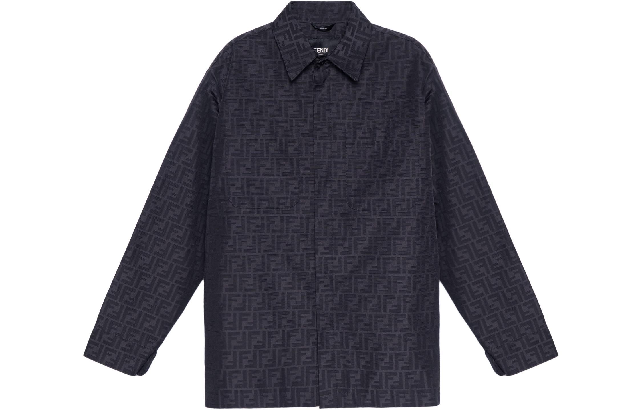 FENDI SS22  Black Long-Sleeve Shirt with Logo Print. FW1141A6WJF0QT6