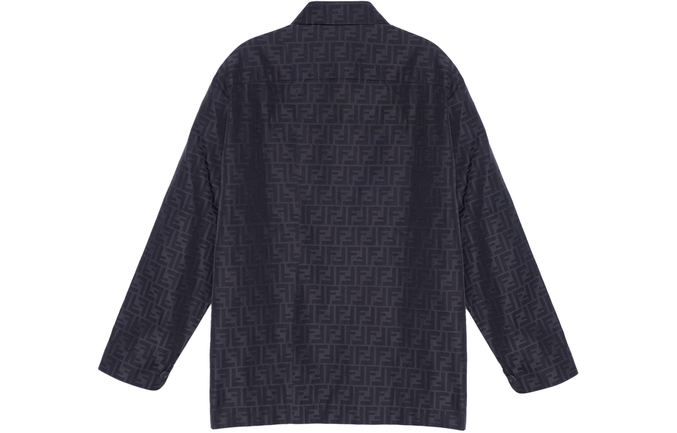 Lookbook FENDI SS22 Kemeja Hitam Lengan Panjang dengan Cetak Logo. FW1141A6WJF0QT6