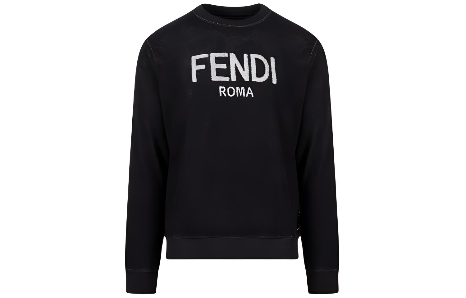 FENDI SS22  Black Pullover Sweatshirt with Letter Logo. FY0178AKDIF0QA1
