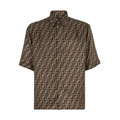 FENDI SS22 Black Short-Sleeve Shirt with Logo Print Design. FS0795AKEEF1440