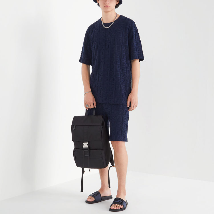 Shop 펜디 SS22 블루 모노그램 릴랙스핏 엘라스틱 쇼츠. FB0689A9RKF0QG3