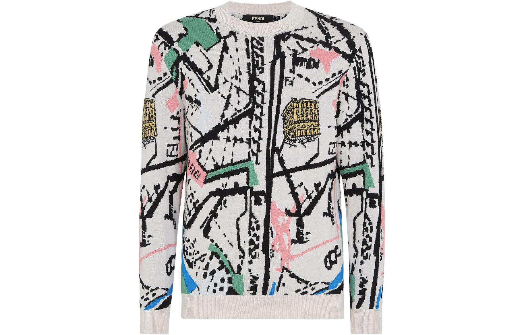 FENDI SS22  Multicolor Monogram Print Long Sleeve Knit Sweater. FZX038AIBOF15A5