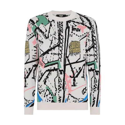 FENDI SS22 Multicolor Monogram Print Long Sleeve Knit Sweater. FZX038AIBOF15A5