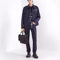 Shop FENDI SS22 Navy Cotton Jacket with Chest Pocket and Single-Breasted Design. FW1027AIZBF0QG0