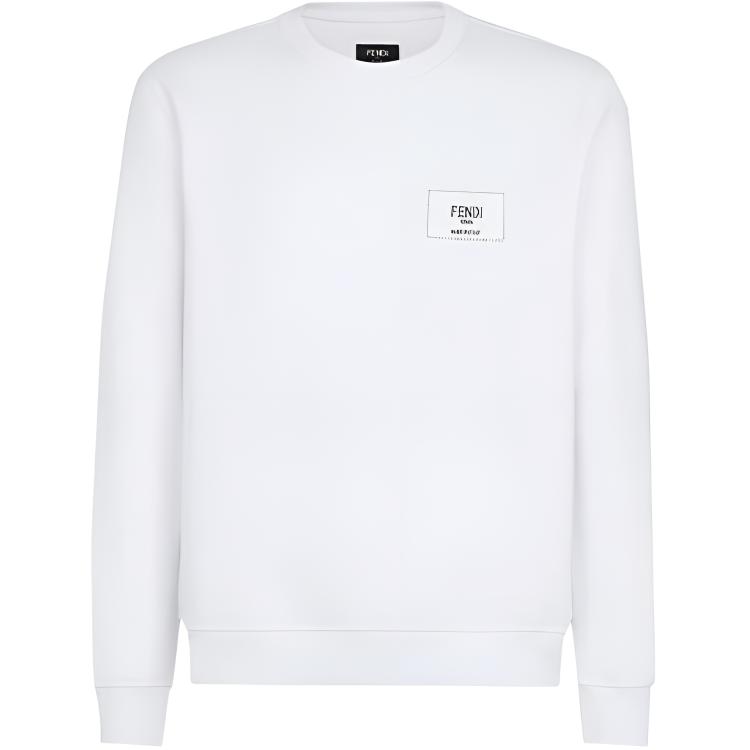 FENDI SS22  White Cotton Long-Sleeve Crewneck Sweatshirt. FY1132A9ROF0WA0