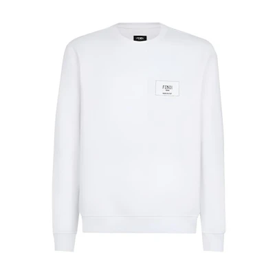 FENDI SS22 White Cotton Long-Sleeve Crewneck Sweatshirt. FY1132A9ROF0WA0