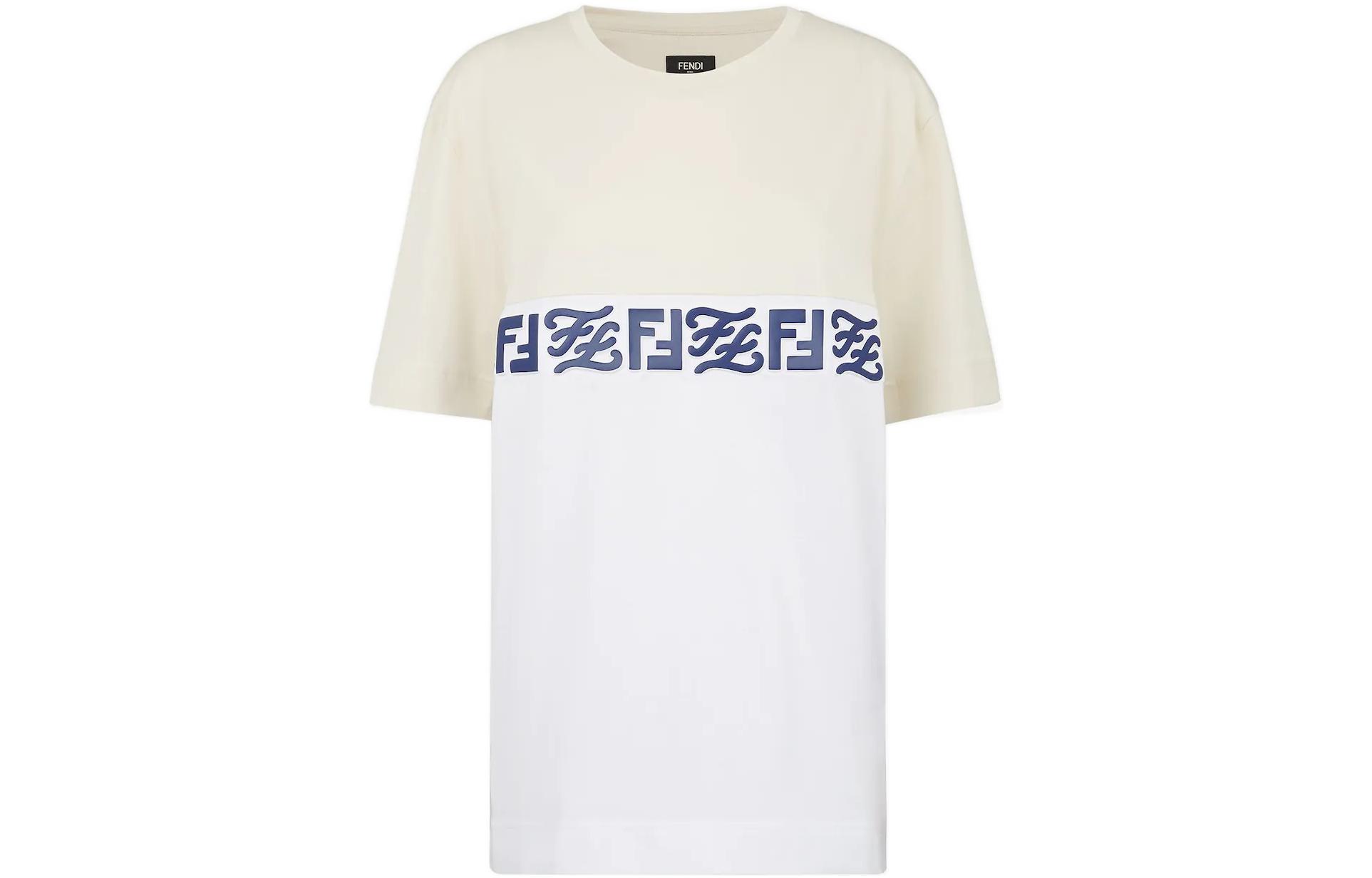 Order FENDI SS22 화이트 로고 프린트 컬러블록 릴렉스드 핏 티셔츠 FY0936AIU8F0ZE0
