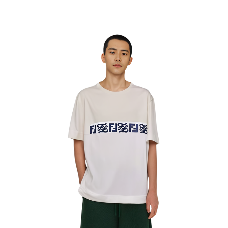 Purchase FENDI SS22 화이트 로고 프린트 컬러블록 릴렉스드 핏 티셔츠 FY0936AIU8F0ZE0