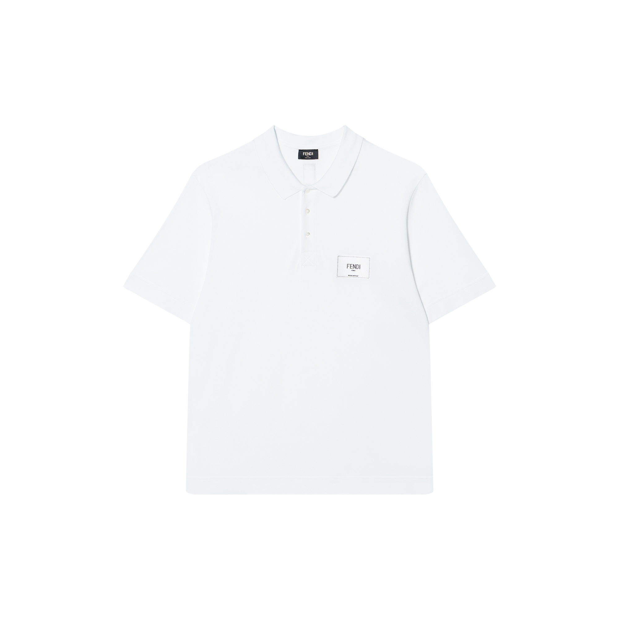 FENDI SS22  White Straight-Cut Short-Sleeve Polo Shirt with Button Details. FY1131A9RPF0WA0