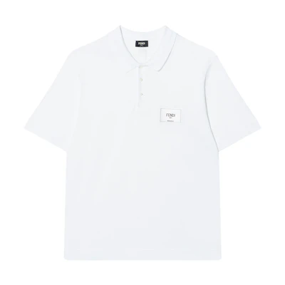 FENDI SS22 White Straight-Cut Short-Sleeve Polo Shirt with Button Details. FY1131A9RPF0WA0