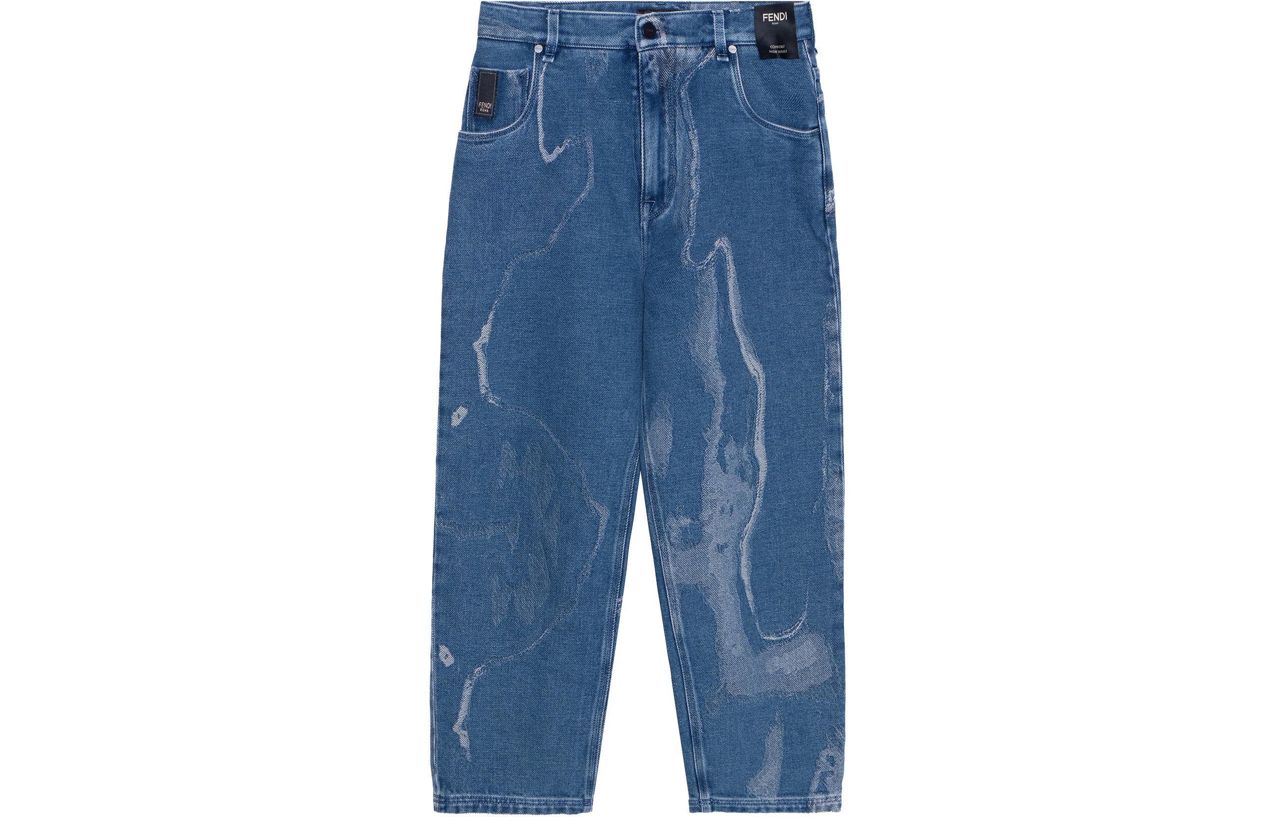 FENDI SS22 Abstract Print Blue Denim Jeans for Men. FLP285AIEDF0UV2
