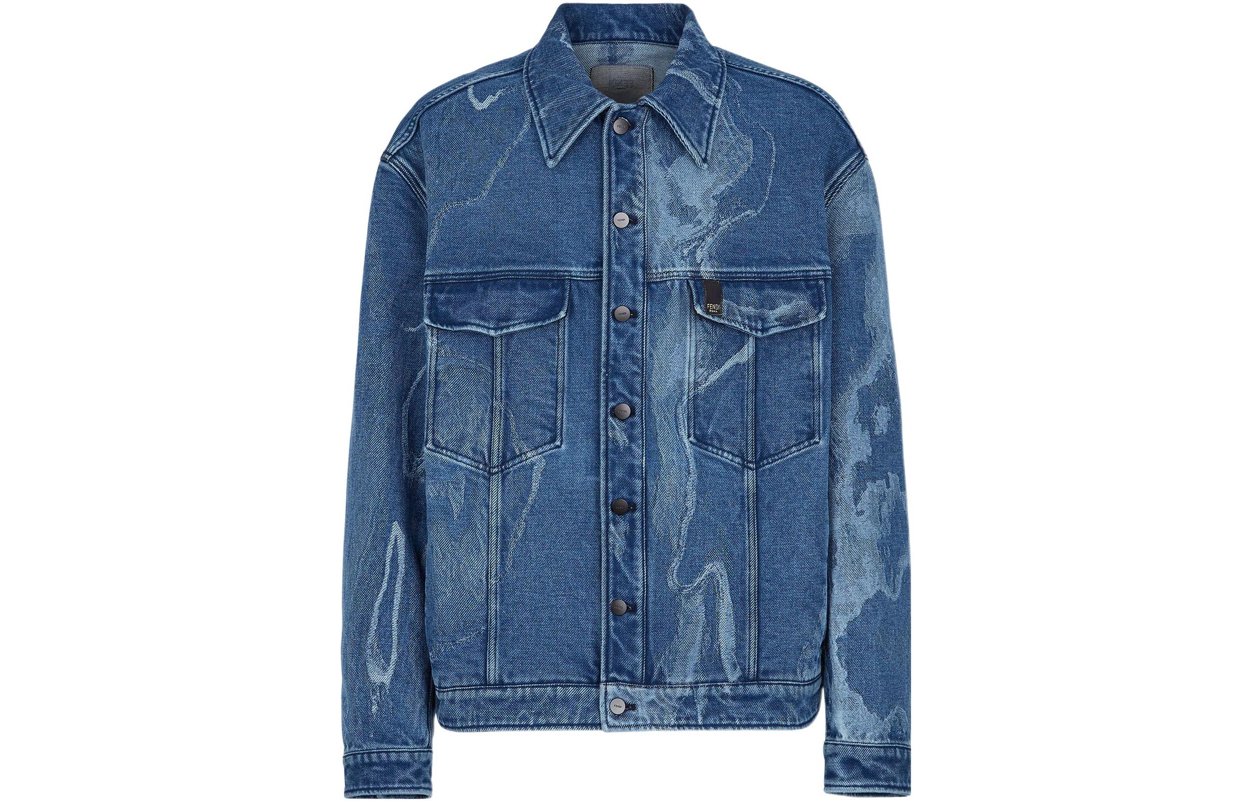 Fendi SS22 Blue Denim Jacket with Single-Breasted Design FW1131AIEDF0UV2