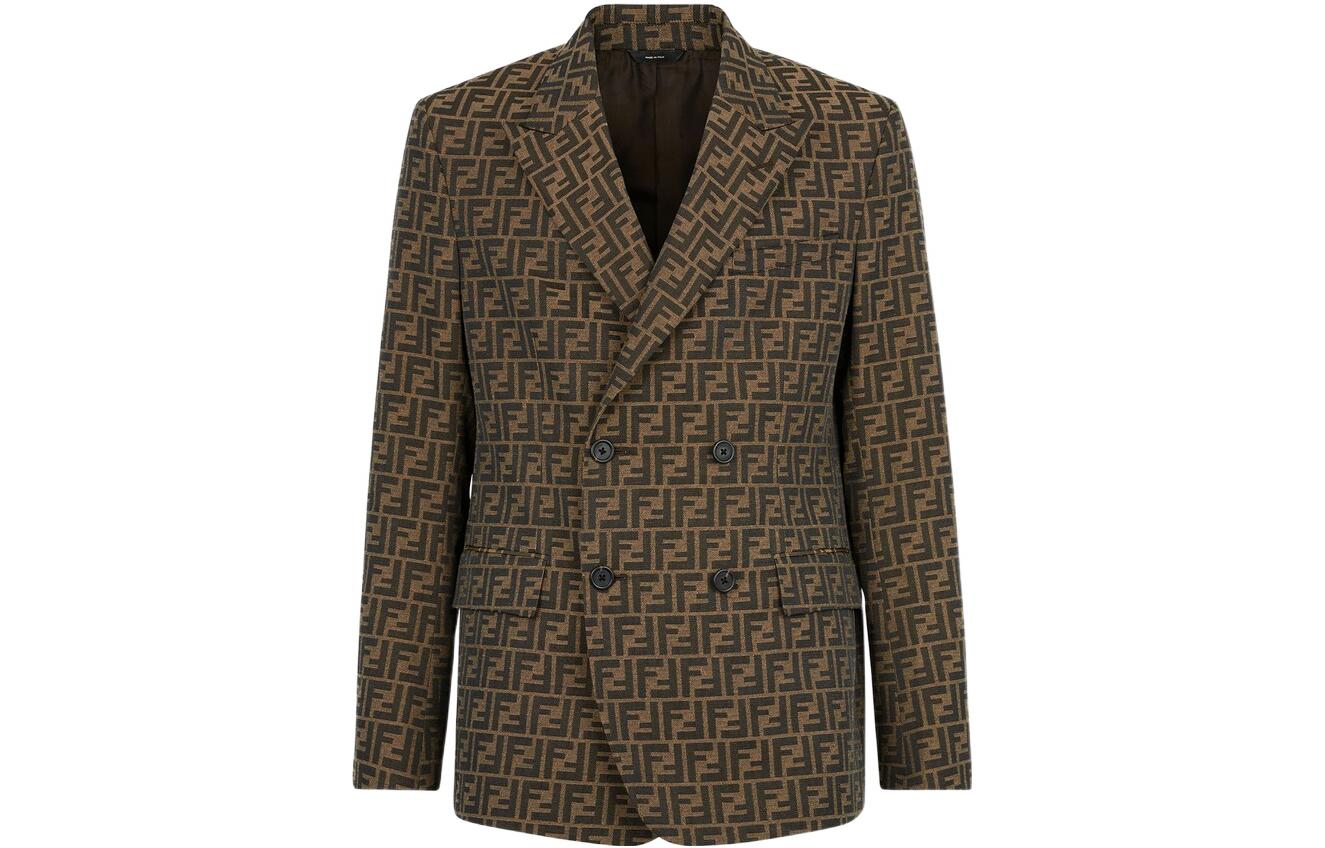 Fendi SS22 Brown Double-Breasted Monogram Logo Jacket FJ0684A6WJF1440