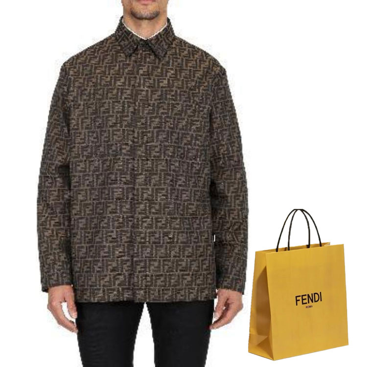 Lookbook FENDI 男士SS22棕色印花单排扣Polo领夹克. FW1141A6WJF1440
