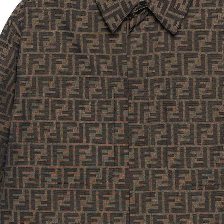 Cheap FENDI 男士SS22棕色印花单排扣Polo领夹克. FW1141A6WJF1440