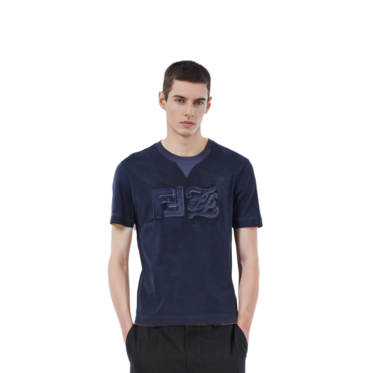 FENDI SS22 Embossed Logo Crewneck T-Shirt Blue  Tee. FY0936A9RUF0QA2 圖 5
