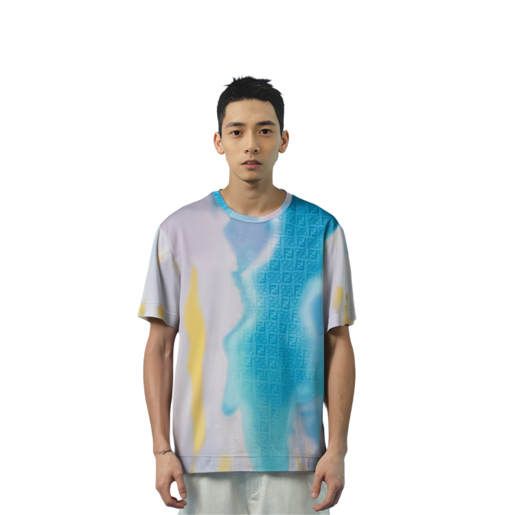 Shop FENDI SS22 Gradient Knit Kaos Lengan Pendek Pria Loose Fit. FY0936AIFZF1G38