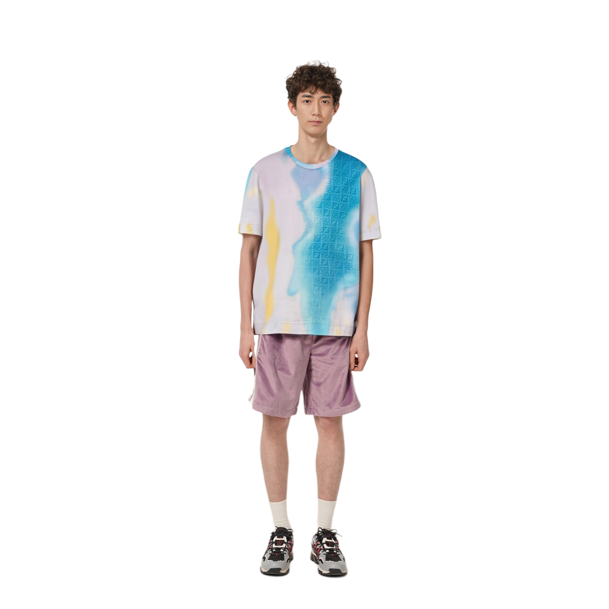 Details for FENDI SS22 Gradient Knit Kaos Lengan Pendek Pria Loose Fit. FY0936AIFZF1G38