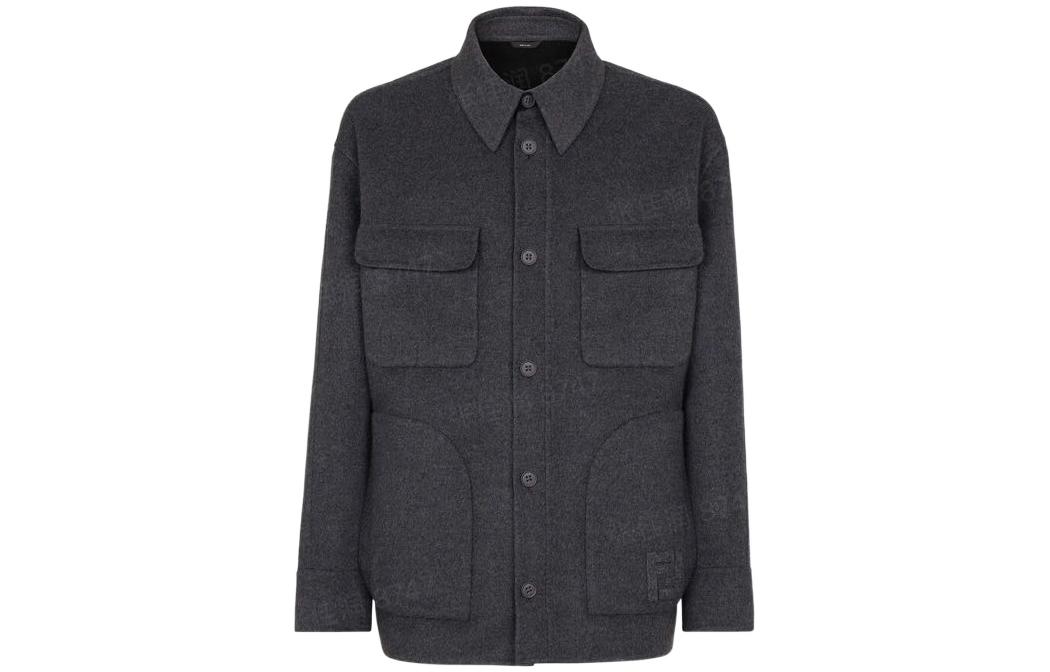 Fendi SS22 Grey Solid Single-Breasted Long-Sleeve Jacket FW1097AI6R-F0P60